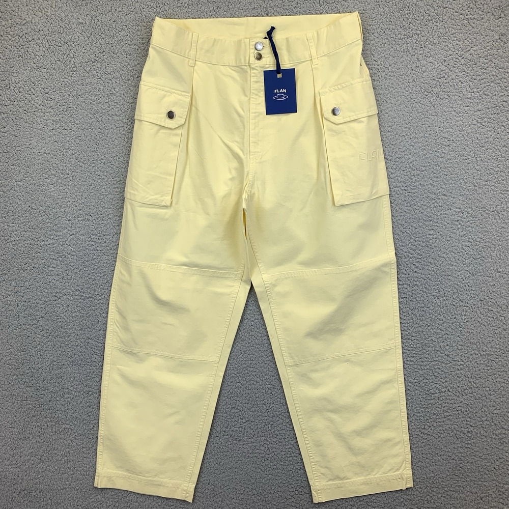 Flan Labs Captain Cargo Pants Ripstop Cotton Wide Leg Unisex Sz Large Yellow